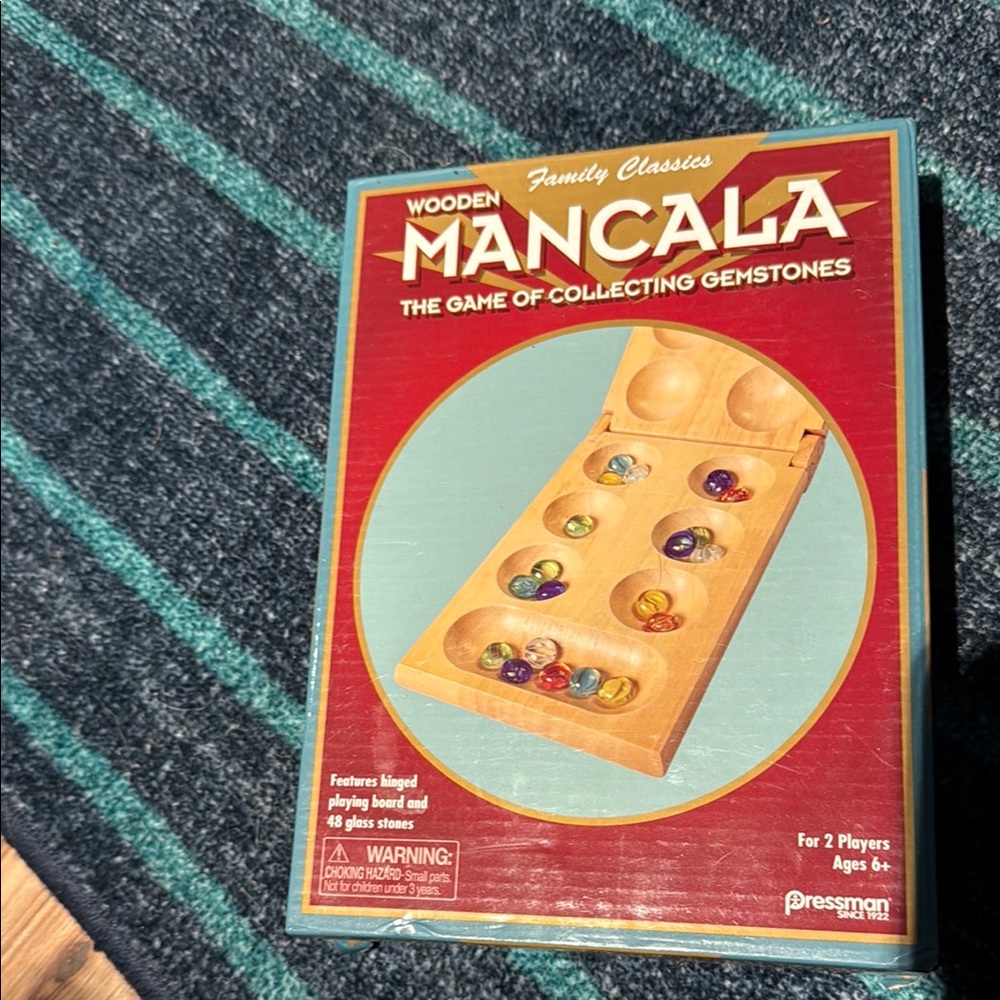 Wooden Mancala Game with Colorful Stones